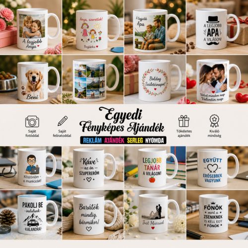 Egyedi bögre készítés – Fényképes, feliratos fehér bögre saját képpel