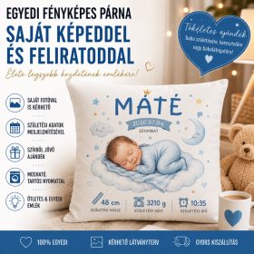   Egyedi baba párna saját fotóval és születési adatokkal – Fiús kivitel