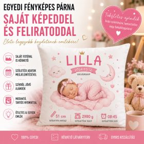 Egyedi lányos párna kisbaba születése alkalmából