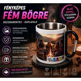   Egyedi fényképes karabineres fém bögre nyomtatás - rozsdamentes, duplafalú, saját képpel