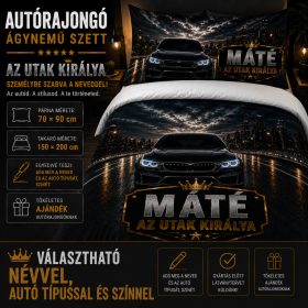   Egyedi autós ágynemű szett névvel – választható autó típussal és színnel