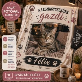   Egyedi fényképes pléd cica barátoknak – Saját fotóval és névvel