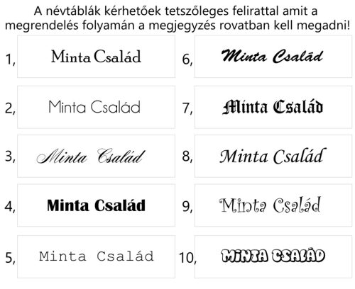Egyedi gravírozott utcatábla, választható díszítő elemekkel, 4 féle színválasztékkal