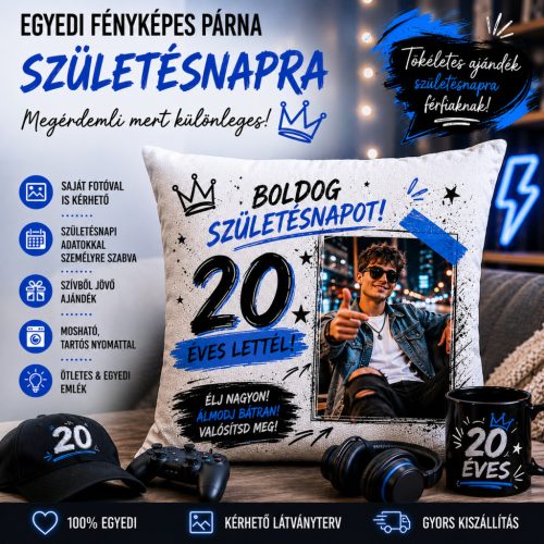 Születésnapi párna - a legenda folytatódik - egyedi fényképpel, felirattal is kérhető
