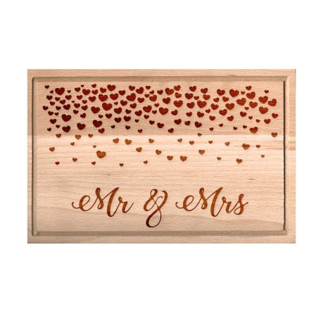 Mr. és Mrs. szívecskés vágódeszka - kicsi, Mr. és Mrs. szívecskés vágódeszka - kicsi