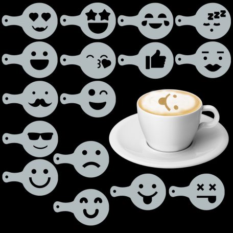 Cappuccino és kávé díszítő Emoji sablonok (16db), Cappuccino és kávé díszítő Emoji sablonok (16db)