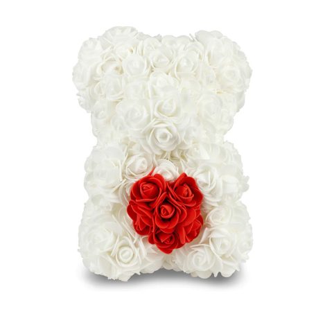 Rózsa maci - fehér piros szívvel 25 cm, Rózsa maci - fehér piros szívvel 25 cm