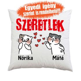   Valentin Napi Ajándék - Évfordulós Ajándék - Szerelmes ajándék - Szeretlek - Cicás díszpárna