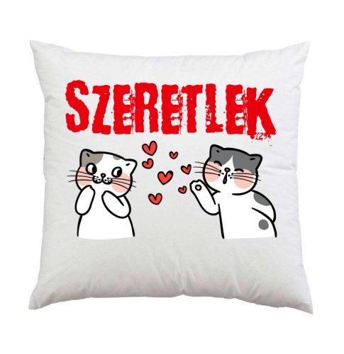Valentin Napi Ajándék - Évfordulós Ajándék - Szerelmes ajándék - Szeretlek - Cicás díszpárna